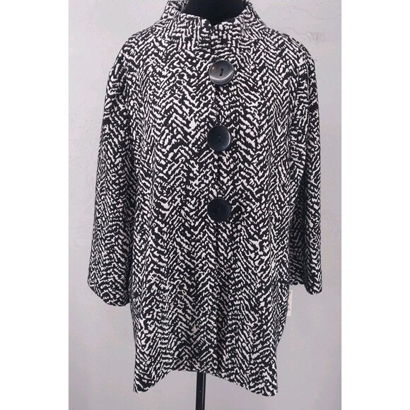 Black White Long Sweater Overcoat Large Button Accent JM Collection Size XL NWT - Picture 1 of 7
